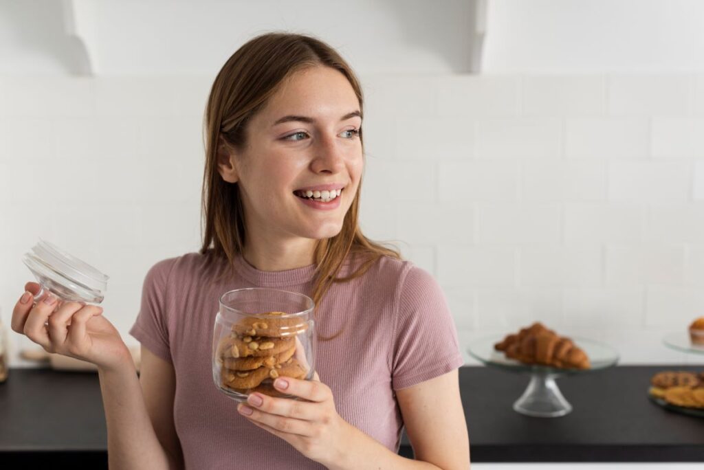 woman with jar of cookies