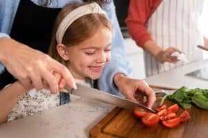 mom cooking with daughter