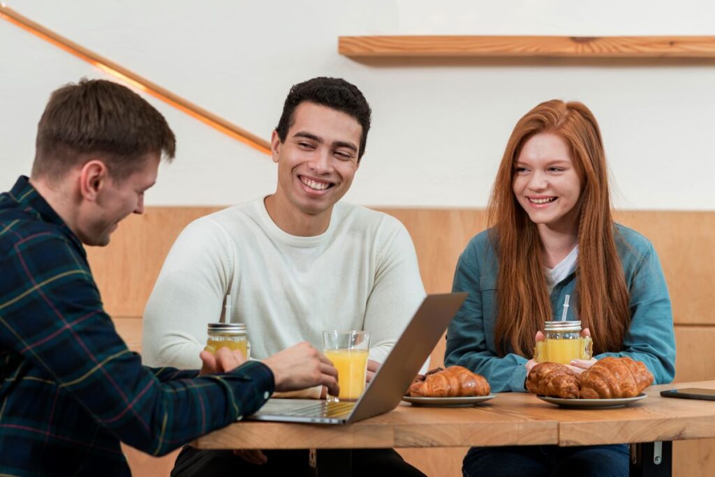 college students eating together