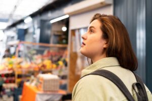 college student shopping in grocery store