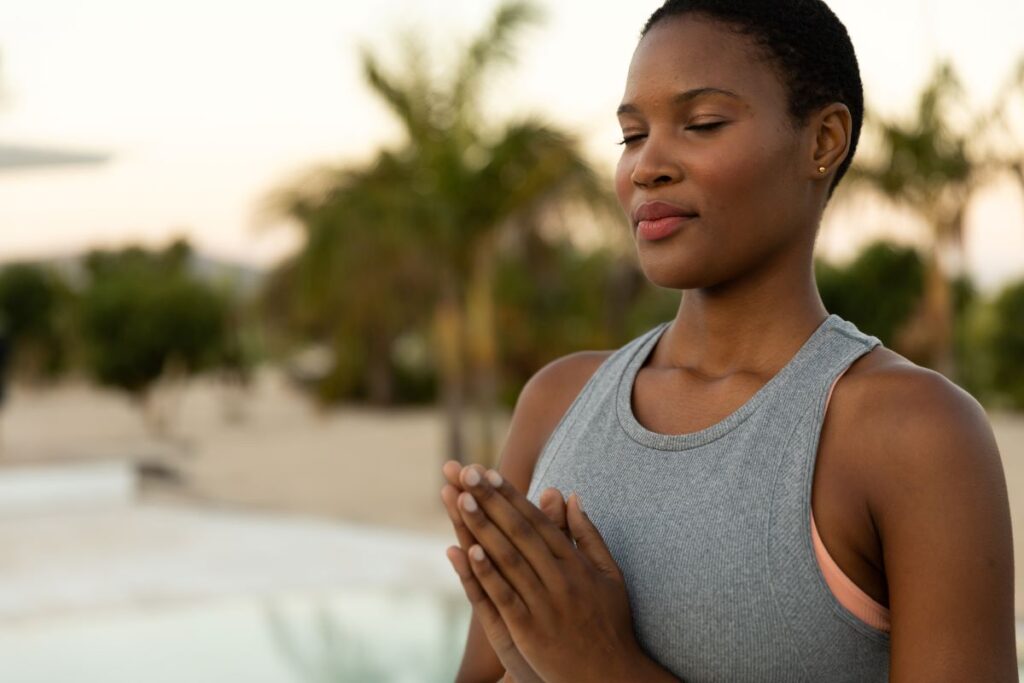 woman meditating and doing yoga