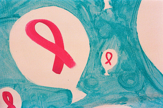 painting of balloons with the pink breast cancer awareness ribbon on them