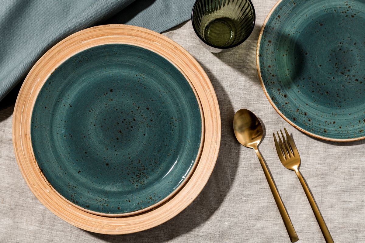 dinner table with beautiful green plates