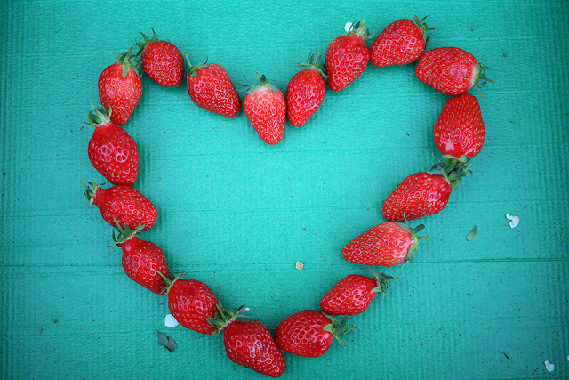 strawberries arranged into a heart