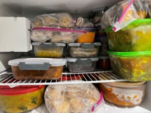freezer with meal prep for postpartum recovery nutrition